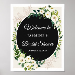 Elegant Chic Green White Floral Bridal Shower Sign