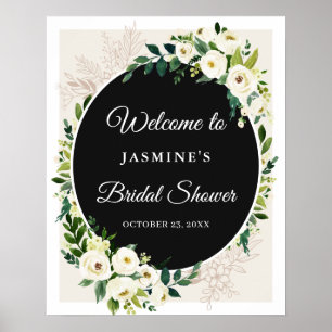 Elegant Chic Green White Floral Bridal Shower Sign
