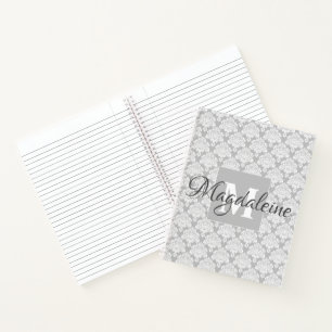 Elegant Chic Grey & White Damask Pattern Spiral Notebook