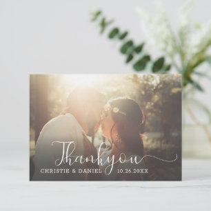 Elegant Chic Hand Lettering Script Wedding Photo Thank You Card