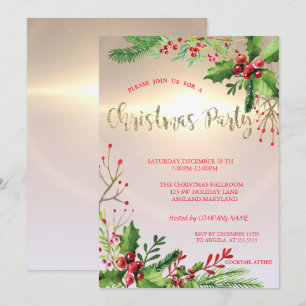 Elegant Chic Holly Berries Company Christmas Party Invitation
