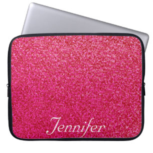 Elegant chic hot PINK print glitter PERSONALIZED Laptop Sleeve