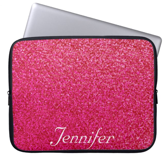 Elegant chic  hot PINK print glitter PERSONALIZED Laptop Sleeve (Front)