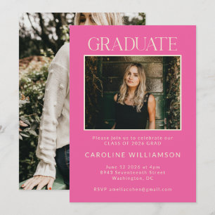 Elegant Chic Hot Pink Two Photo Graduation Party Invitation