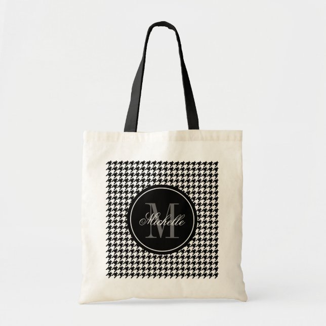 Elegant chic houndstooth pattern monogram tote bag (Front)