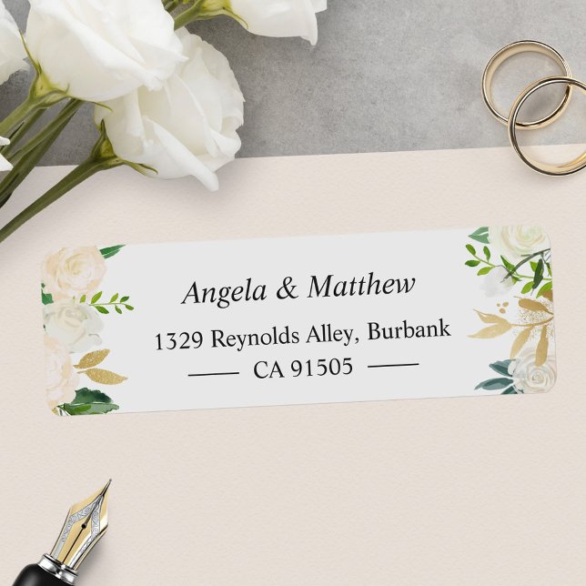 Elegant Chic Ivory Gold Botanical Floral Address (Make your envelopes stand out with these chic and customizable address labels.)