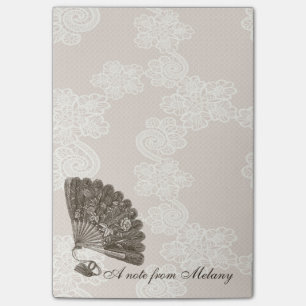 Elegant chic lace lady fan vintage monogram post-it notes