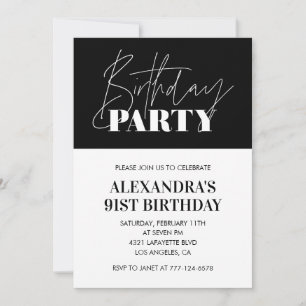 Elegant Chic Lettering Black White 91st birthday Invitation