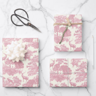 Elegant Chic Light Pink Toile Deer Woodland Wrapping Paper Sheet
