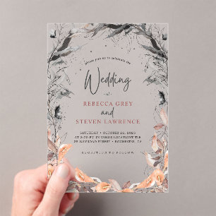 Elegant chic lilac grey floral wedding acrylic invitations
