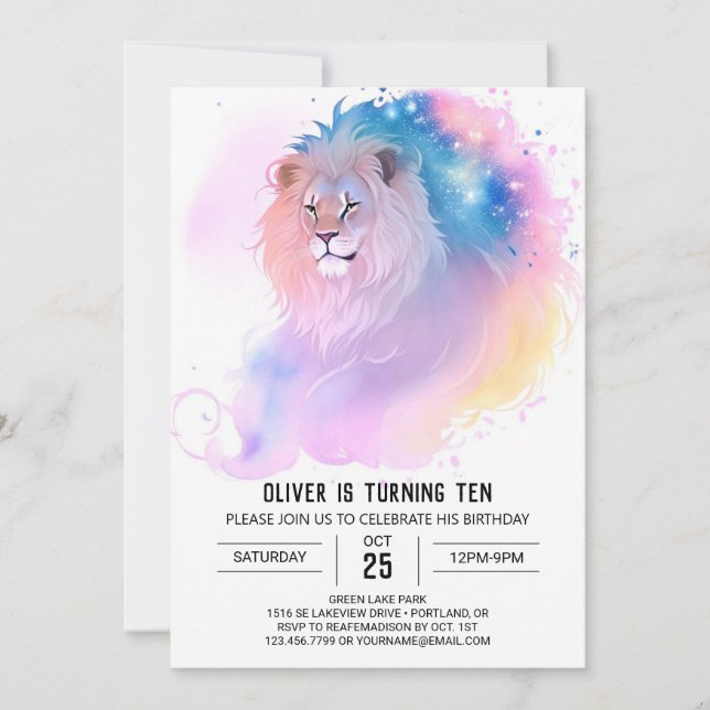 Elegant Chic Lion Birthday Invitation (Front)