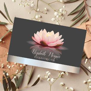 Elegant Chic Lotus Silver Stripe Yoga Instructor Business Card