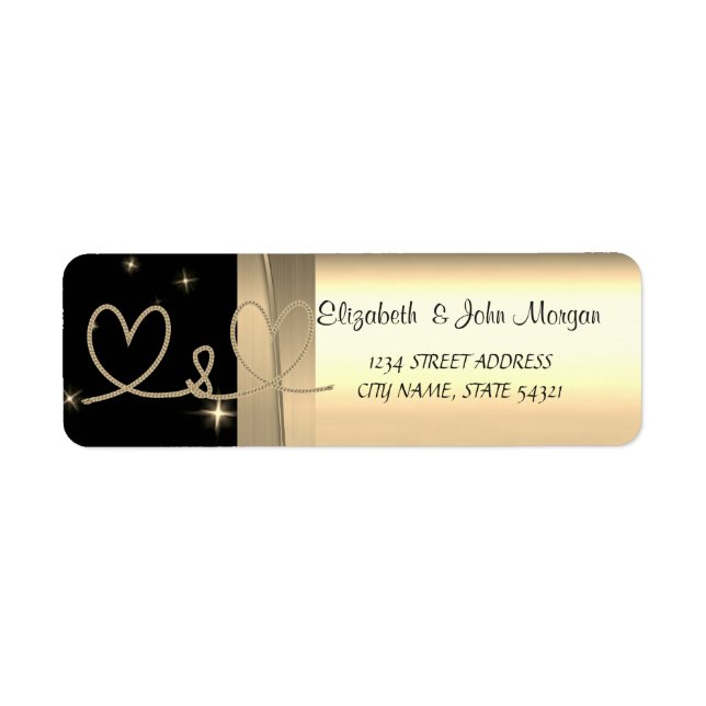 Elégant Chic Luxe, Faux Gold, Noir, Coeurs (Devant)