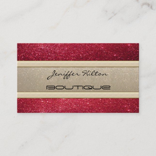 Elegant chic luxury contemporary gold/red glittery business card (Front)