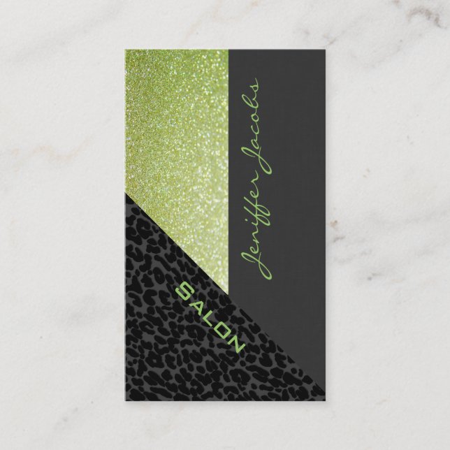 Elegant chic luxury contemporary leopard glittery business card (Front)