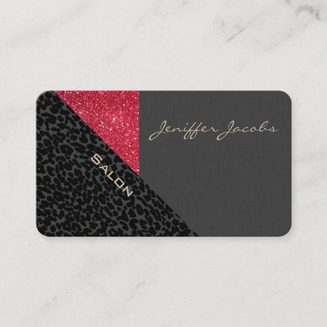 Elegant chic luxury contemporary leopard glittery business card (Front)