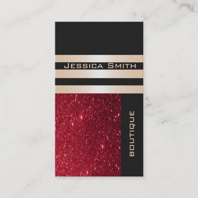 Elegant  chic luxury contemporary red glittery business card (Front)