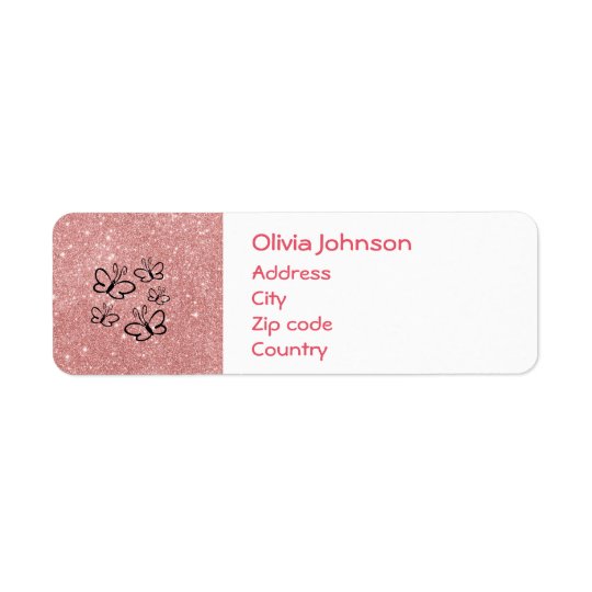 Elegant Chic Luxury Faux Glitter Rose Gold Return Address Label