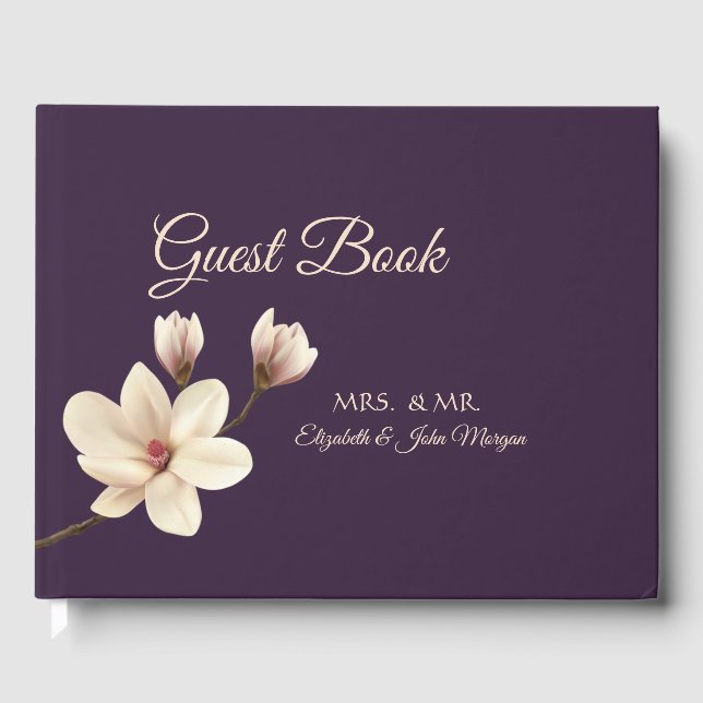Elegant Chic Magnolia Wedding Guest Book (Front)