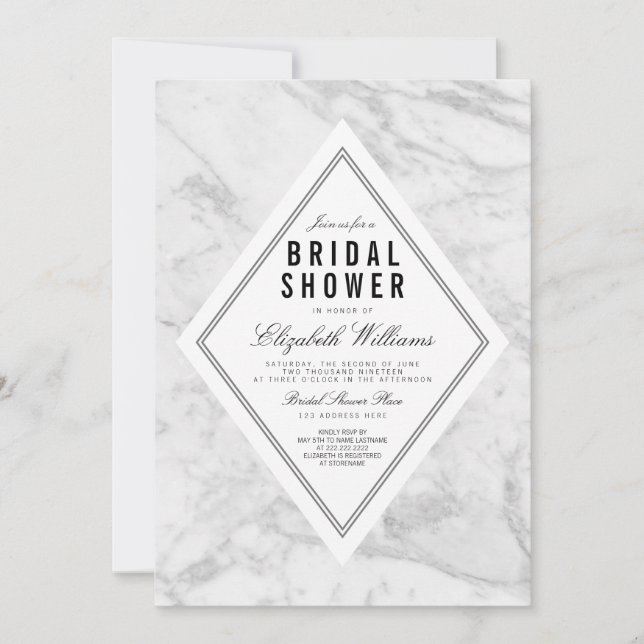 Elegant Chic Marbre blanc Invitation de Fête des m (Devant)