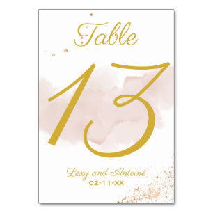 Elegant Chic Mauve Watercolor Gold Splatter Script Table Number