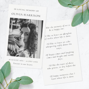 Elegant Chic Memorial   Funeral Photo Poem Card