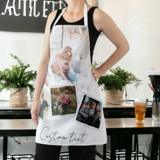 Elegant chic minimal cursive photo collage  apron