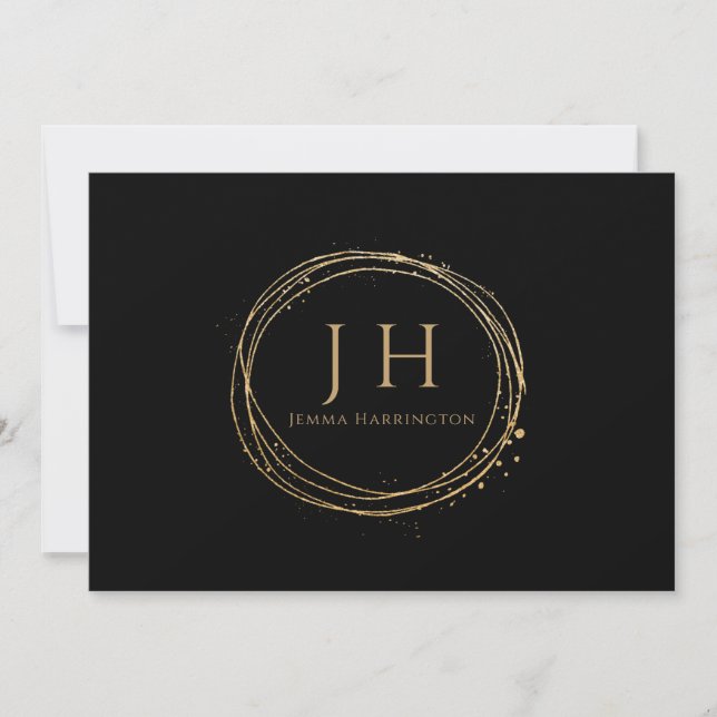 Elegant Chic Minimal Modern Gold Monogram Black Card (Front)