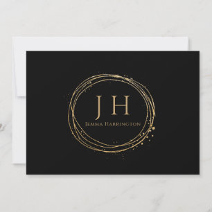Elegant Chic Minimal Modern Gold Monogram Black Card