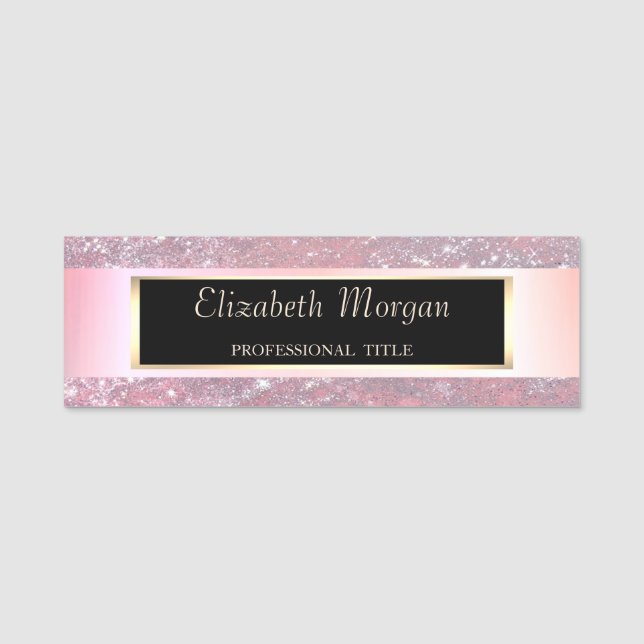 Elegant Chic Modern, Frame,Stripe, Glitter Name Tag (Front)