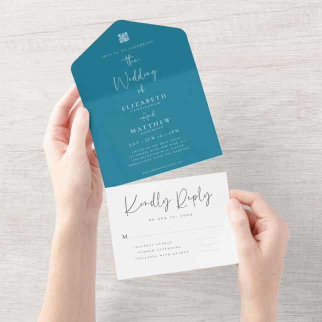 Elegant Chic Modern Simple QR Code Wedding All In One Invitation (Tearaway)