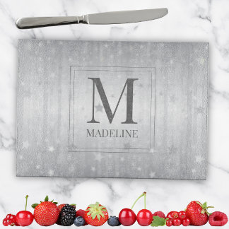 Elegant Chic Modern White Grey Silver Stars Cutting Board