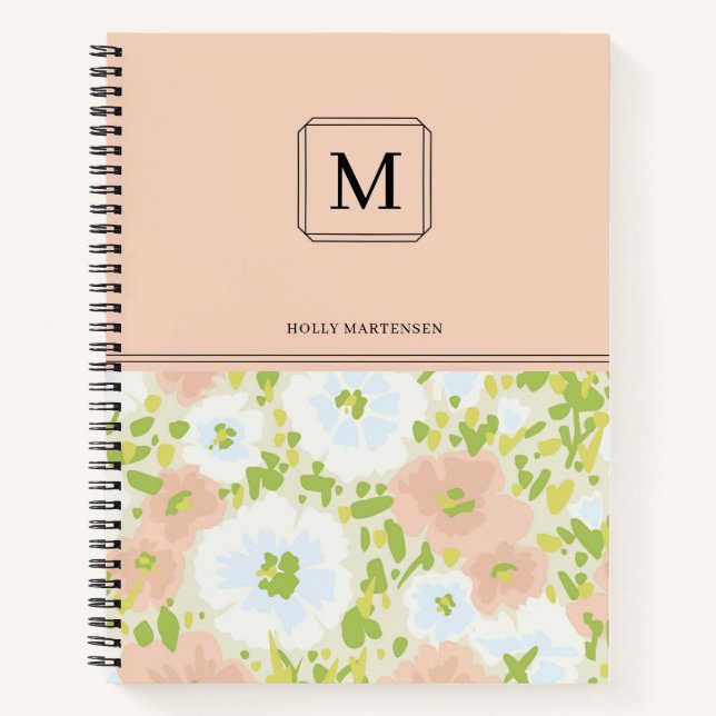 Elegant Chic Monogram Flower Pattern Personalized  Notebook (Front)