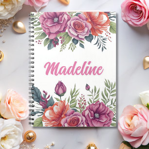 Elegant Chic Monogram Flower Pattern Personalized Notebook