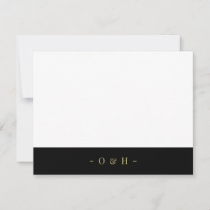 Elegant Chic Monogram Gold Black Wedding Note Card