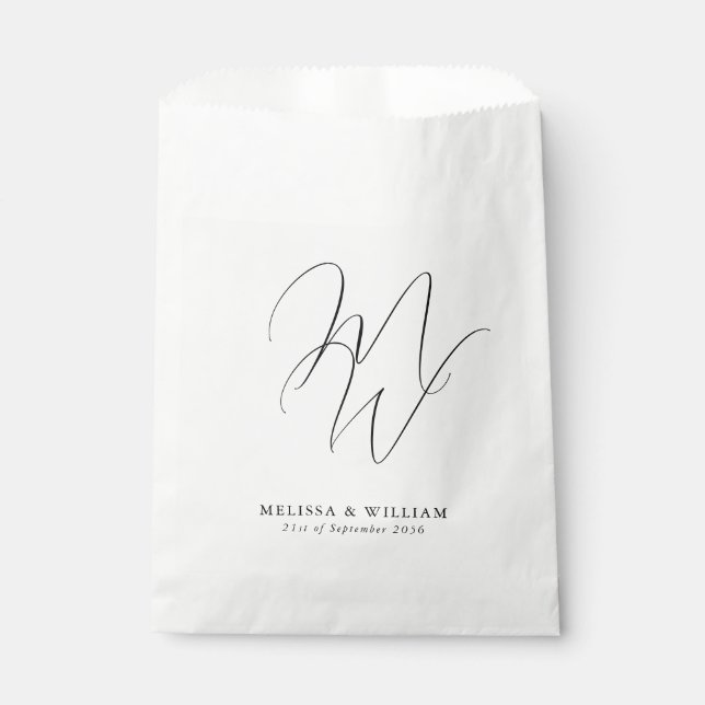 Elegant Chic Monogram Modern Black & White Favour Bag (Front)