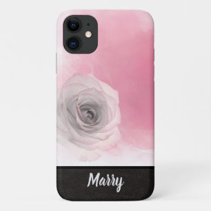Elegant Chic Monogram Name Stylish Pink Rose iPhone 11 Case