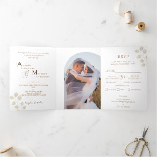 Elegant Chic Monogram Photo Tri-Fold Holiday Card