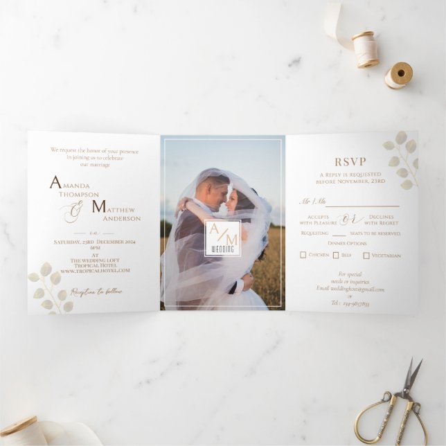 Elegant Chic Monogram Photo Tri-Fold Holiday Card (Inside)