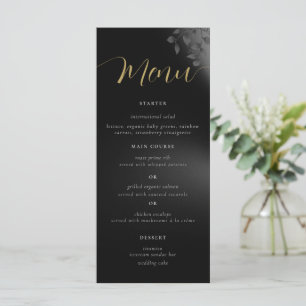 Élégant Chic Moody Black Dark Foliage Menu Mariage