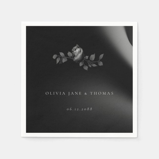 Elegant Chic Moody Black Rose Floral Wedding Napkin (Front)