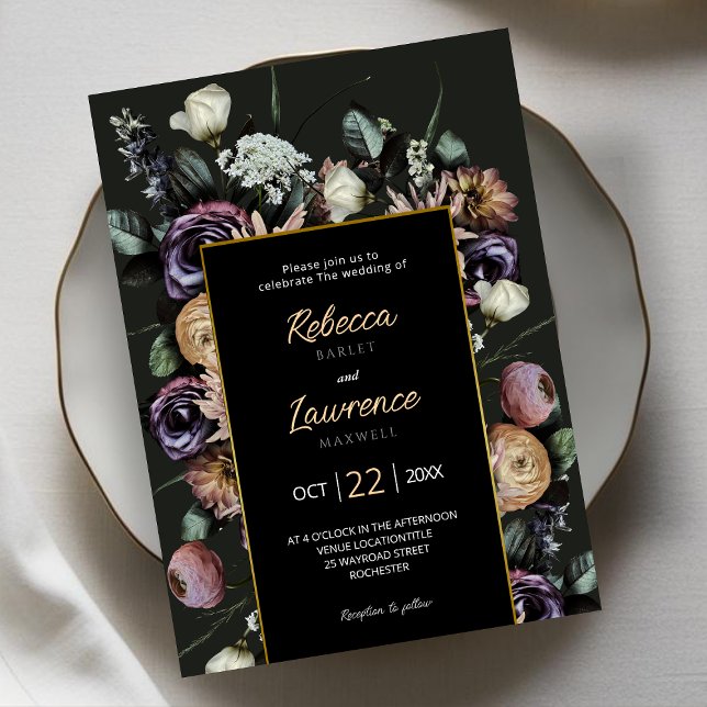 Elegant chic moody florals wedding Invitation (Creator Uploaded)