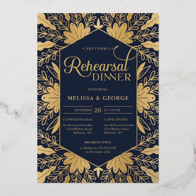 Elegant chic navy and real gold foil rehearsal (Front)