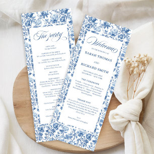 Elegant Chic Navy Blue Toile de Jouy Roses Wedding Program