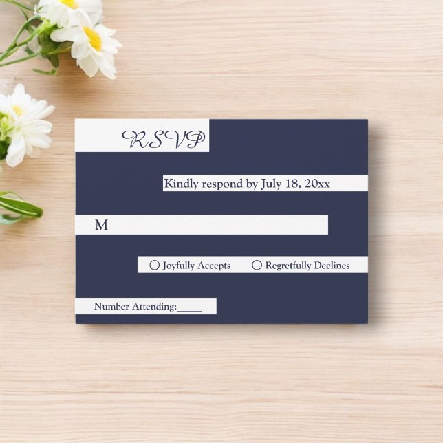 Elegant Chic Navy Blue White Luxury Modern Wedding RSVP Card (Creator Uploaded)