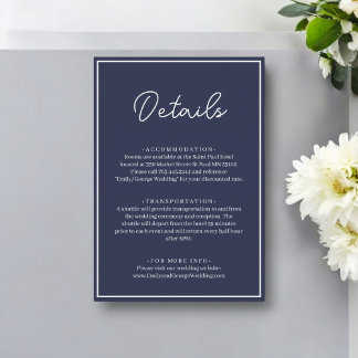 Elegant Chic Navy Blue White Minimal Wedding Enclosure Card