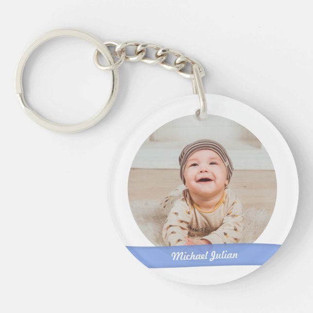Elegant Chic New Baby Boys Twins Photos Keepsake Keychain (Front)