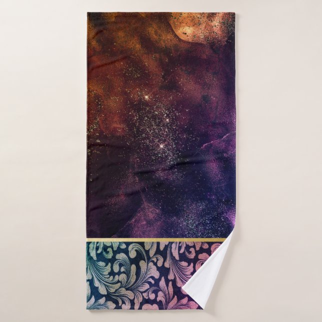 Elegant Chic Old Gold Swirls Lines Galaxy (Serviette de bain)