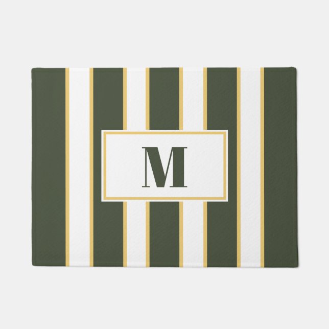 Elegant Chic Olive Green and White Stripe Custom Doormat (Front)