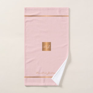 Élégant chic or rose moderne rayures monograminées